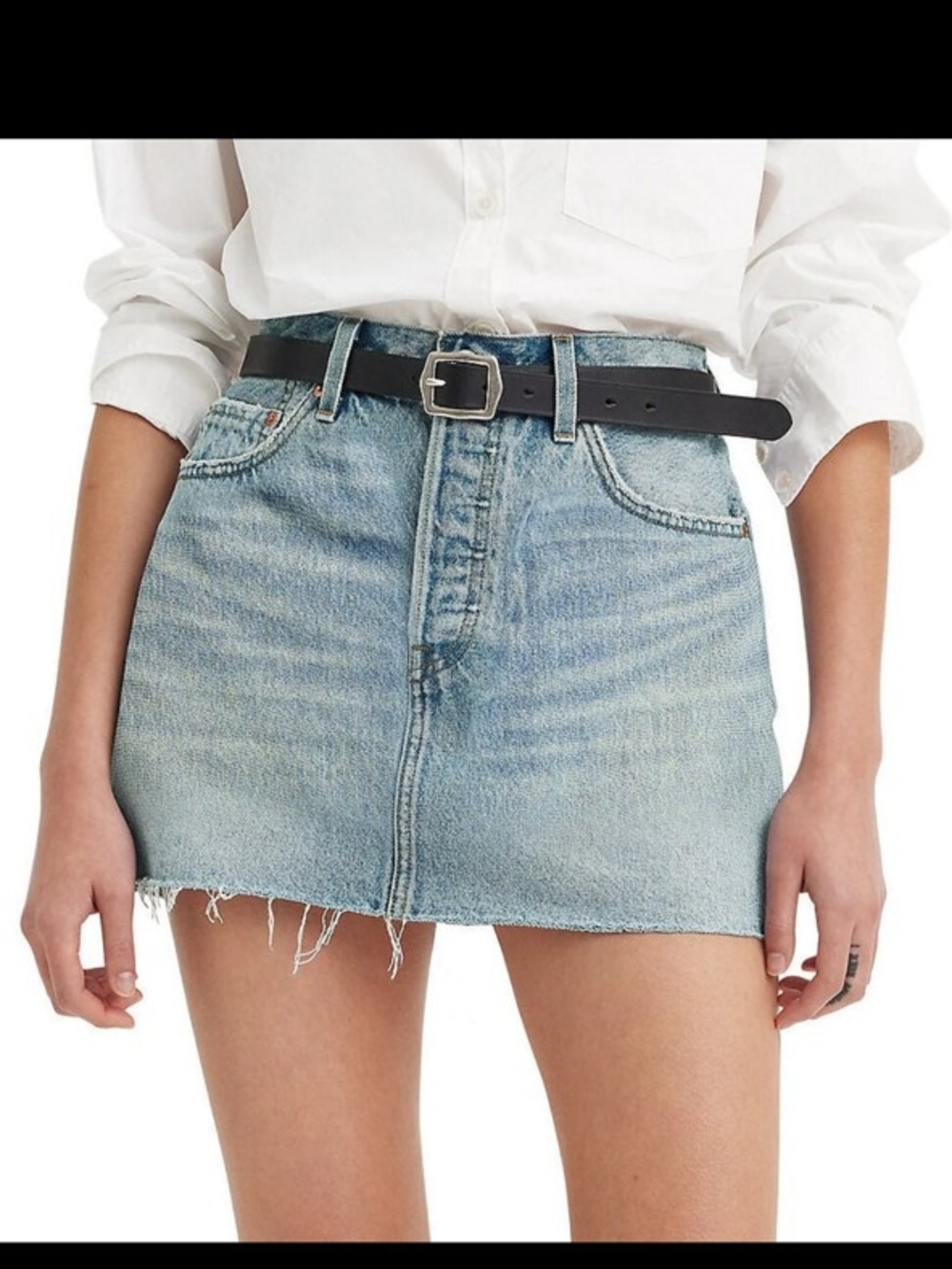 Light Blue Denim Mini Skirt - Casual Raw Hem